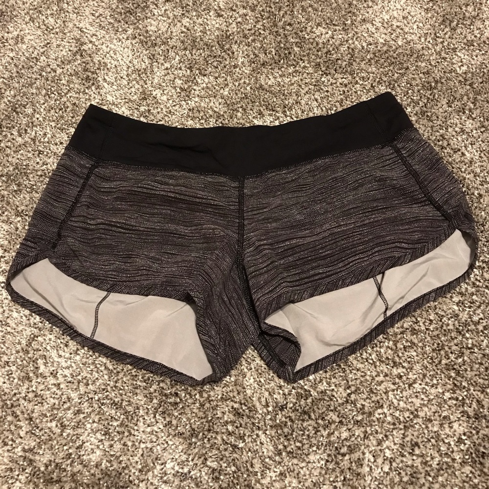 lululemon athletica Speed Up Black and Gray Striped Athletic Shorts